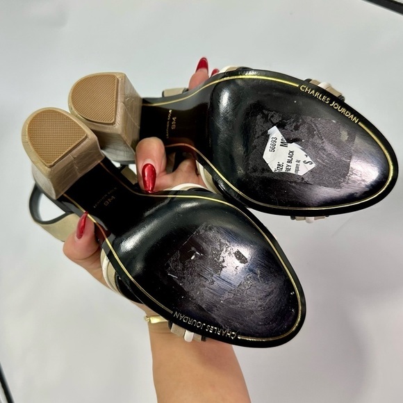 Charles Jourdan Paris tan slingback chunky heel size 9 - Picture 12 of 15